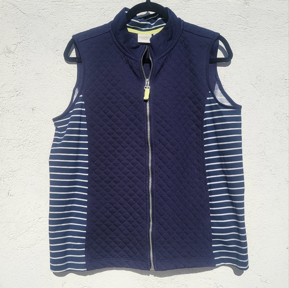 Weekend's by Chico's Striped Zip Up Sleeveless Vest Size L